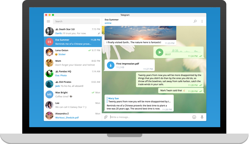 Telegram uygulama arayüzü önizlemesi